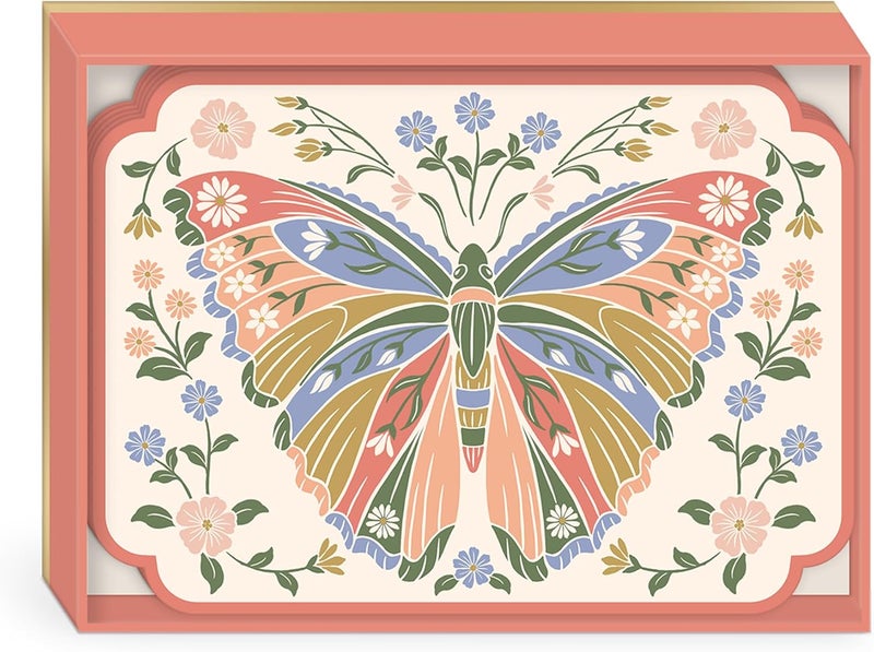 Lady Jayne Boxed Stationery Notecard Set with 20 Flat Die-Cut Note Cards and Envelopes, 5" x 7", Wildflower Meadow Floral Butterfly (82050) - Image 1